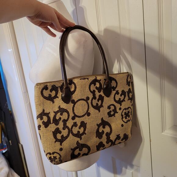 Beige Brown Woven Canvas Recycled Over The Shoulder Hand Bag - Picture 5 of 6